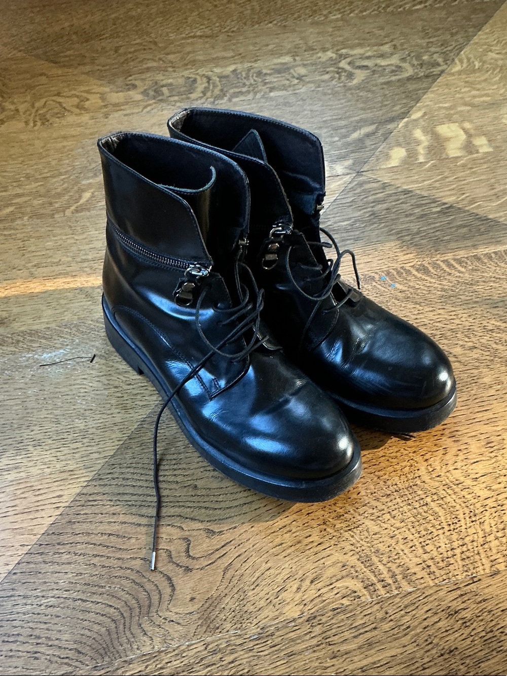 Women’s AGL Black Lace-Up Leather Combat Boots